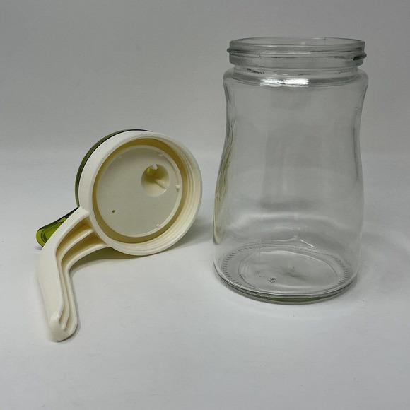 Retro Glass 7" Syrup Dispenser Pourer w Plastic Handle and Flip Top Cover Lid - Picture 10 of 11